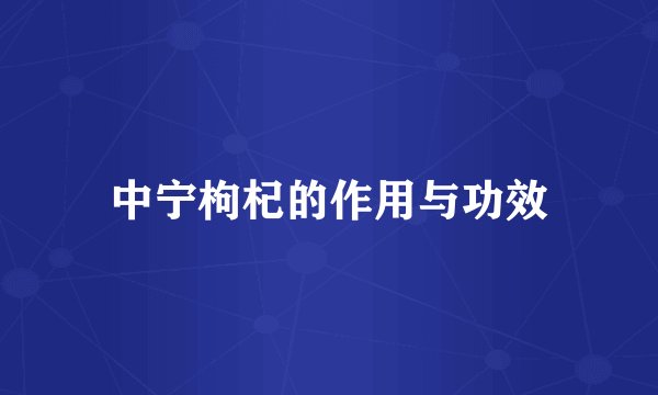 中宁枸杞的作用与功效