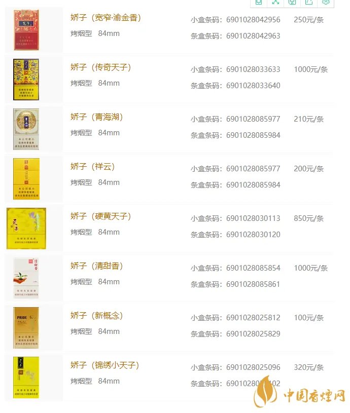 娇子香烟价格图表大全 娇子香烟2020最新价格