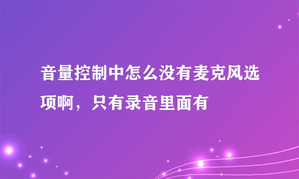 音量控制中怎么没有麦克风选项啊，只有录音里面有