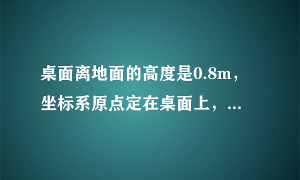 桌面离地面的高度是0.8m，坐标系原点定在桌面上，向下方向为坐标轴的正方向，如图所示。通过测量，确定图中A. 的坐标。