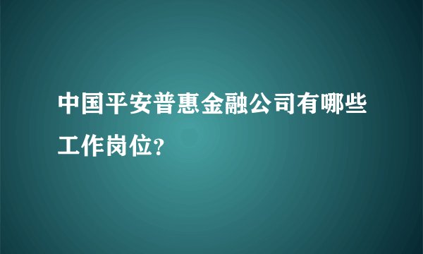 中国平安普惠金融公司有哪些工作岗位？