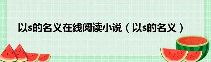 以s的名义在线阅读小说（以s的名义）