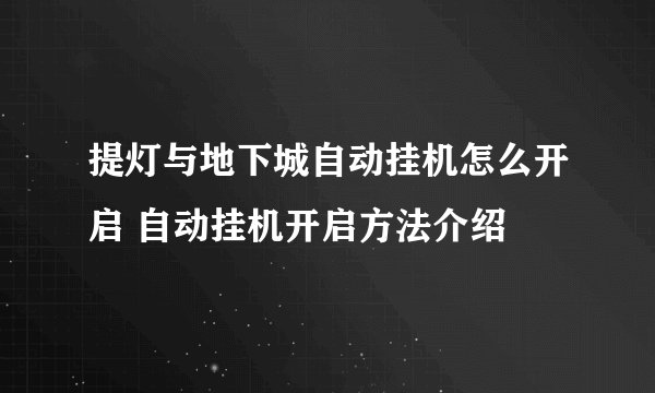 提灯与地下城自动挂机怎么开启 自动挂机开启方法介绍