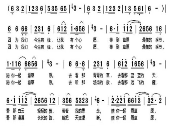 《陪你一起看草原》歌谱