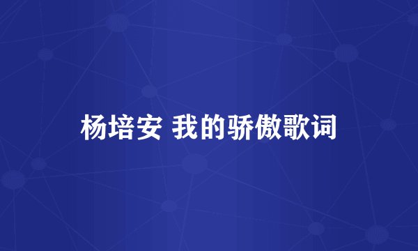 杨培安 我的骄傲歌词