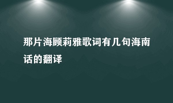 那片海顾莉雅歌词有几句海南话的翻译