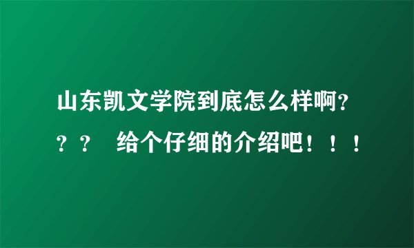 山东凯文学院到底怎么样啊??? 给个仔细的介绍吧!!!