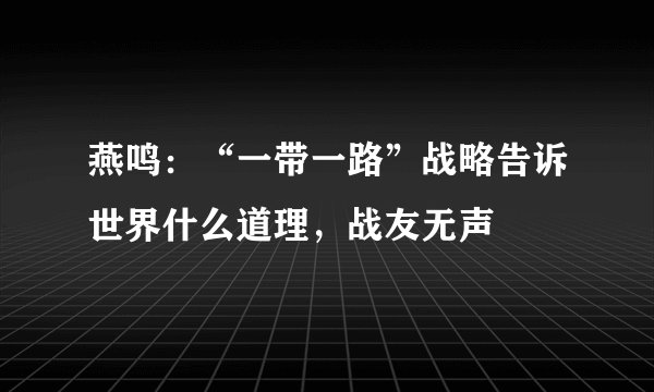 燕鸣：“一带一路”战略告诉世界什么道理，战友无声