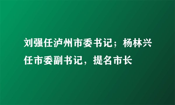 刘强任泸州市委书记；杨林兴任市委副书记，提名市长
