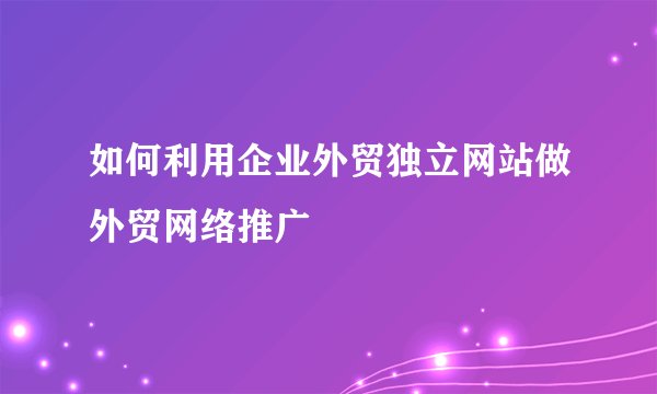 如何利用企业外贸独立网站做外贸网络推广