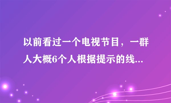 以前看过一个电视节目，一群人大概6个人根据提示的线索和有限的经费去寻找美食，共闯3关。有两只队伍...