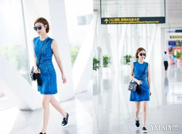 袁姗姗牛仔裙抢镜被誉“氧气著名女星”与路人微笑亲和力十足