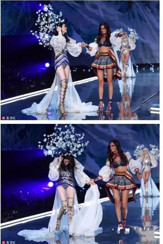 2017维密大秀，超模奚梦瑶不慎摔倒，未来的道路会如何？