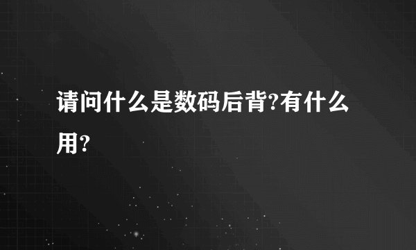请问什么是数码后背?有什么用?