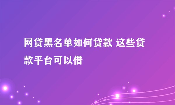 网贷黑名单如何贷款 这些贷款平台可以借