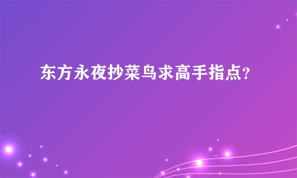 东方永夜抄菜鸟求高手指点？