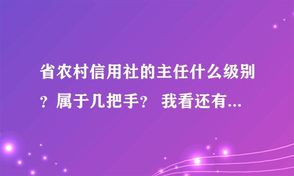 省农村信用社的主任什么级别？属于几把手？ 我看还有党委书记兼董事长和党委副书记？