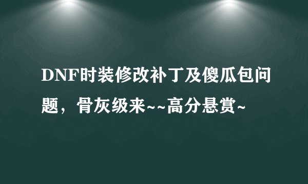 DNF时装修改补丁及傻瓜包问题，骨灰级来~~高分悬赏~