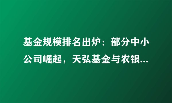 基金规模排名出炉：部分中小公司崛起，天弘基金与农银汇理不进反退