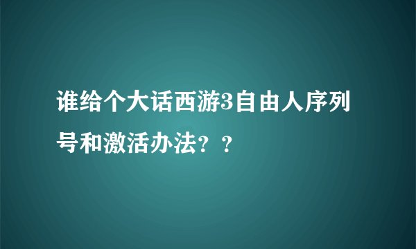 谁给个大话西游3自由人序列号和激活办法？？