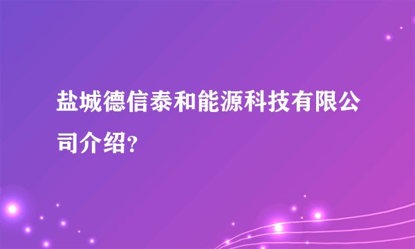 盐城德信泰和能源科技有限公司介绍？