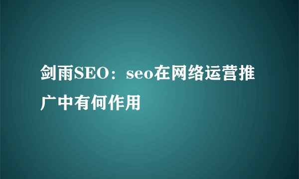 剑雨SEO：seo在网络运营推广中有何作用