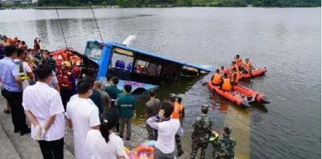 大巴车被冲进水库