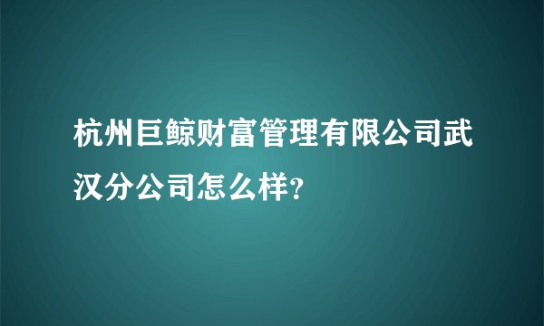杭州巨鲸财富管理有限公司武汉分公司怎么样？