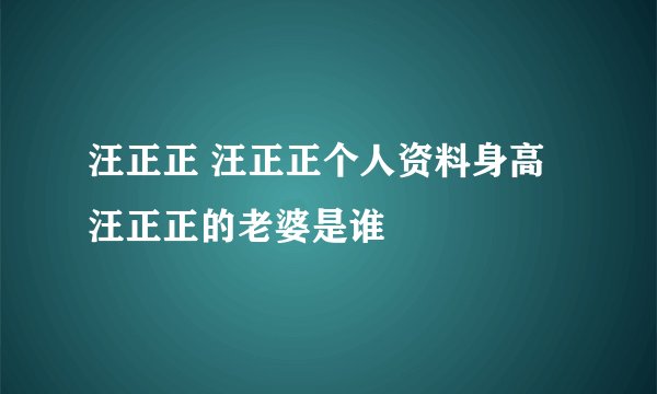 汪正正 汪正正个人资料身高 汪正正的老婆是谁